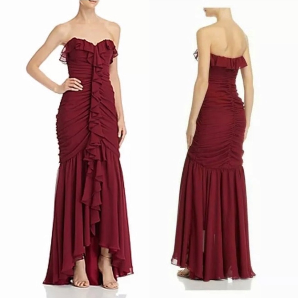NWT $428🔥| Jill Jill Stuart Women's Shirred Ruffle Rutched High Low Gown Size 0